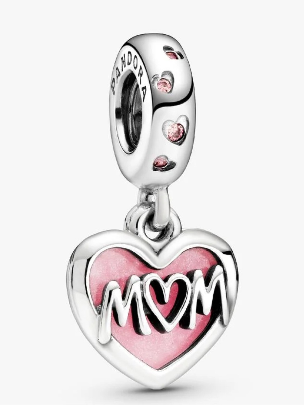 PANDORA Mom Script Heart Dangle Charm
Sterling silver and pink